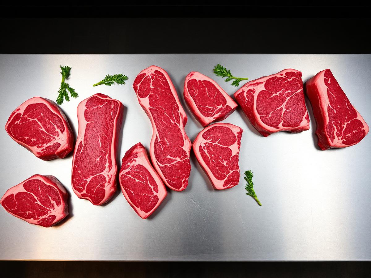 Fresh chilled beef cuts arranged for commercial supply